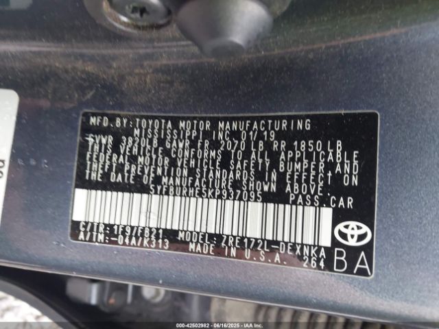 2019 TOYOTA COROLLA 5YFBURHE5KP937095 Photo 8