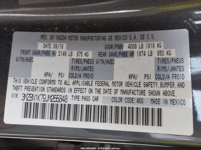 3MZBN1K79JM255848 Mazda pe