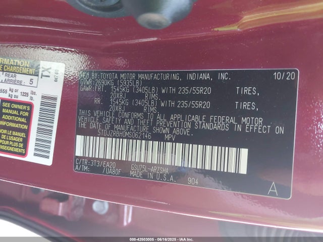5TDJZRBH0MS062146 Toyota 2gr-fks