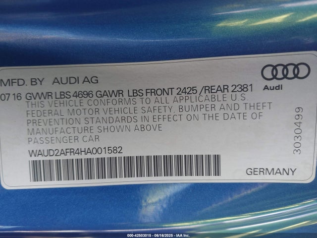 42503015 :رقم المزاد ، WAUD2AFR4HA001582 vin ، 2017 Audi A5 2.0t Sport مزاد بيع