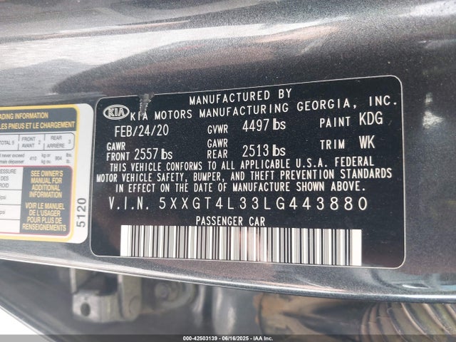 5XXGT4L33LG443880 KIA gdi