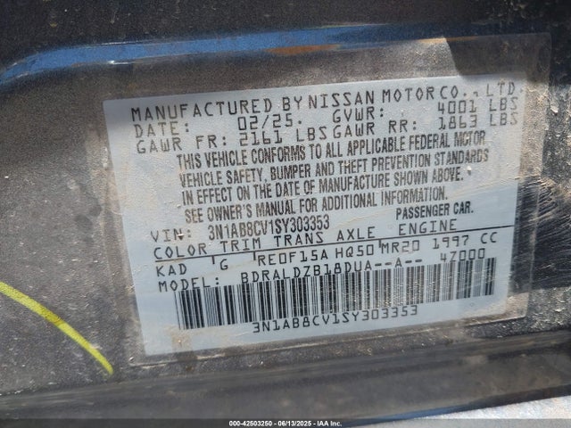3N1AB8CV1SY303353 Nissan SENTRA SV