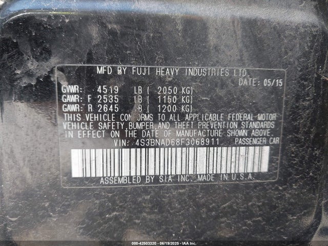 Subaru 2.5l u5 2015 4S3BNAD68F3068911 Image 9
