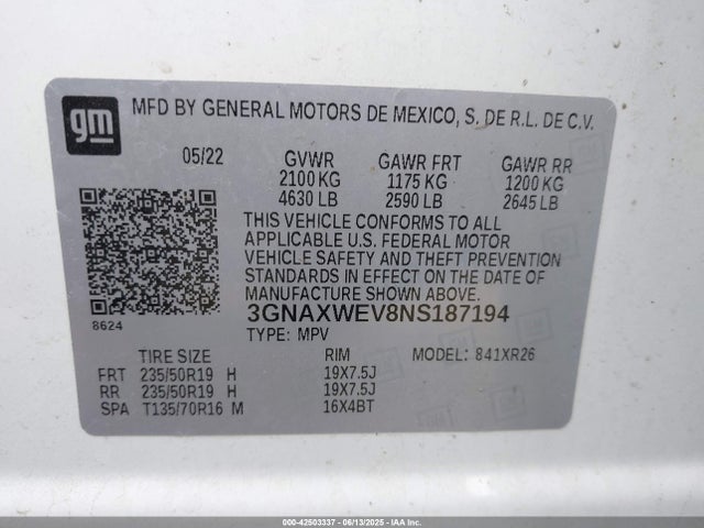 Chevrolet lyx 2022 3GNAXWEV8NS187194 Image 9