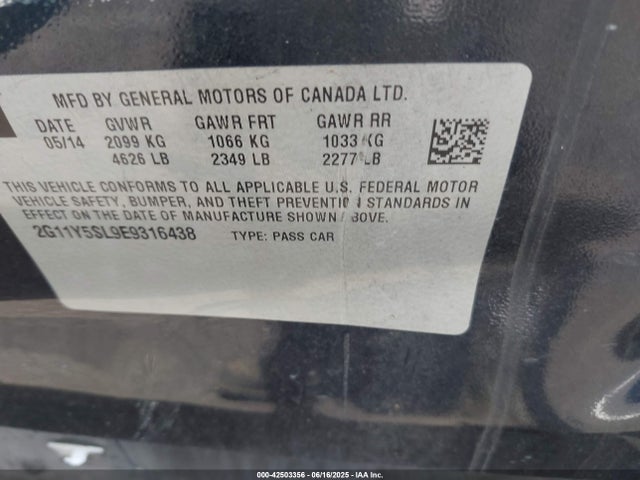Chevrolet lkw 2014 2G11Y5SL9E9316438 Image 9