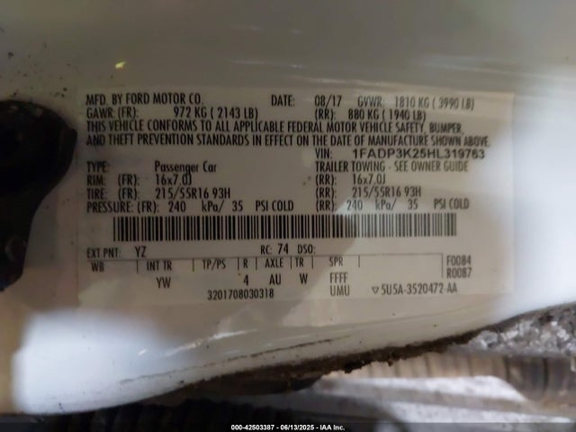 1FADP3K25HL319763 Ford 2.0l gdi