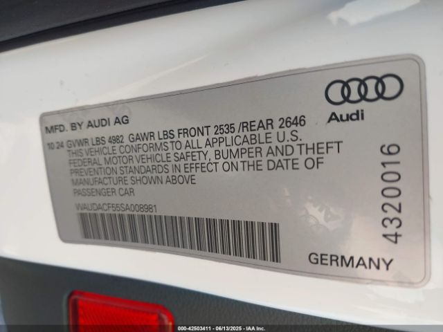 WAUDACF55SA008981 Audi A5 Sportback Premium 45 Tfsi S Line Quattro S Tronic