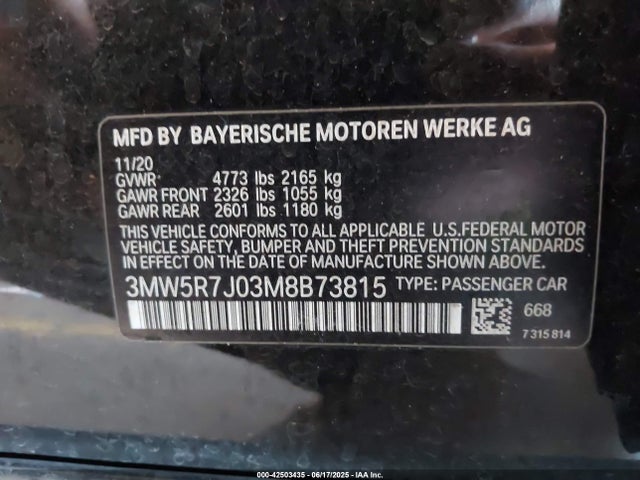BMW 2021 2021 3MW5R7J03M8B73815 Image 9