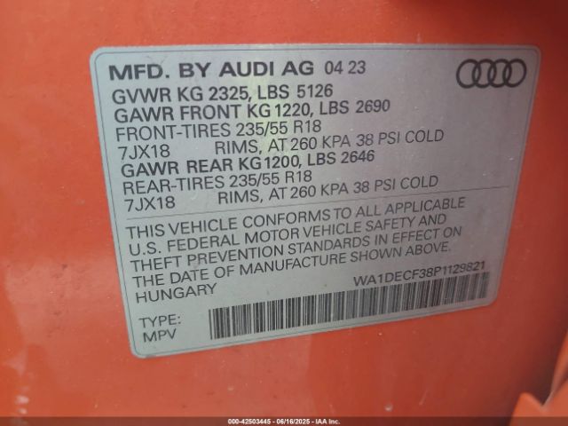 WA1DECF38P1129821 Audi Q3 Premium 45 Tfsi S Line Quattro Tiptronic