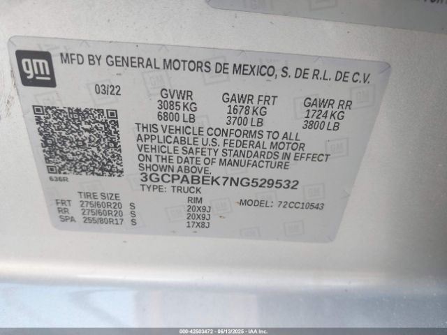 2022 CHEVROLET SILVERADO 1500 3GCPABEK7NG529532 Photo 8