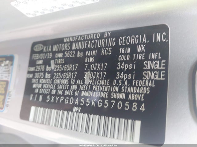 2019 KIA SORENTO 5XYPGDA55KG570584 Photo 8