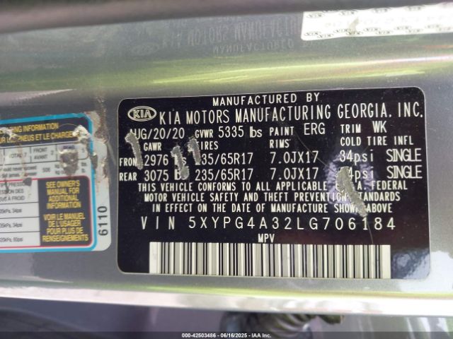 2020 KIA SORENTO 5XYPG4A32LG706184 Photo 8