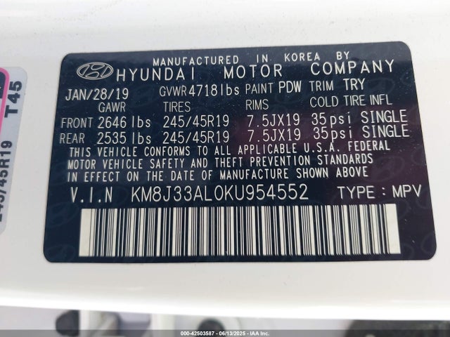 KM8J33AL0KU954552 Hyundai gdi theta ii