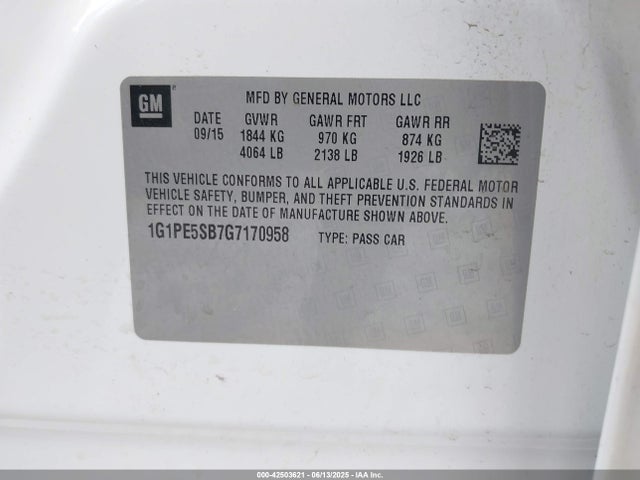 1G1PE5SB7G7170958 Chevrolet luv - vvt, alum, e85 max