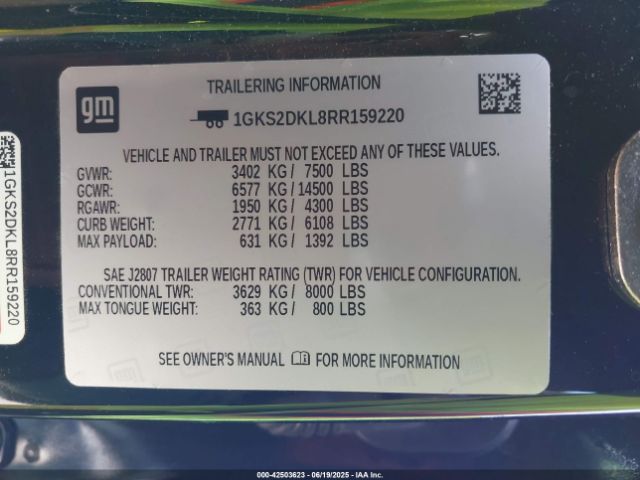 1GKS2DKL8RR159220 GMC l87