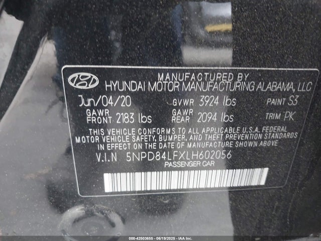 5NPD84LFXLH602056 Hyundai mpi nu