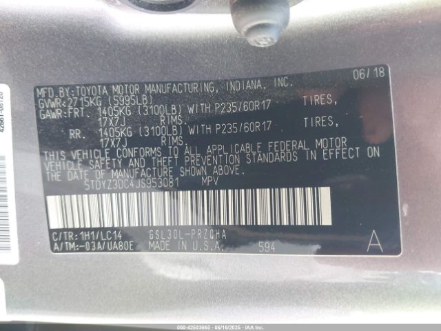 5TDYZ3DC4JS953081 Toyota 2gr-fks