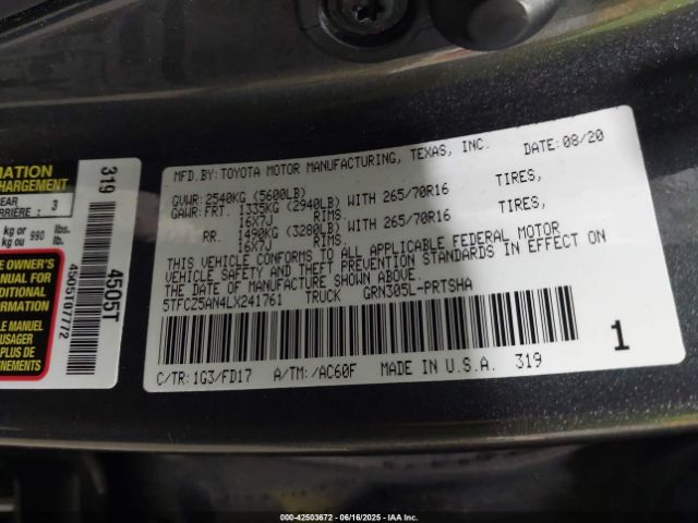 2020 TOYOTA TACOMA 5TFCZ5AN4LX241761 Photo 8