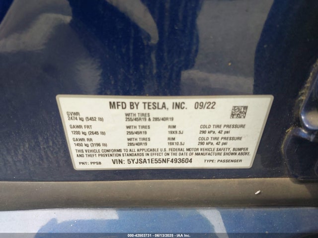 2022 TESLA MODEL S 5YJSA1E55NF493604 Photo 8