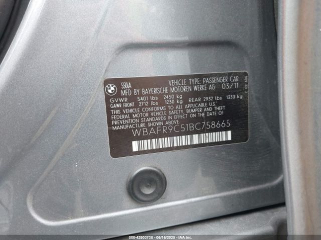 2011 BMW 550I WBAFR9C51BC758665 Photo 8