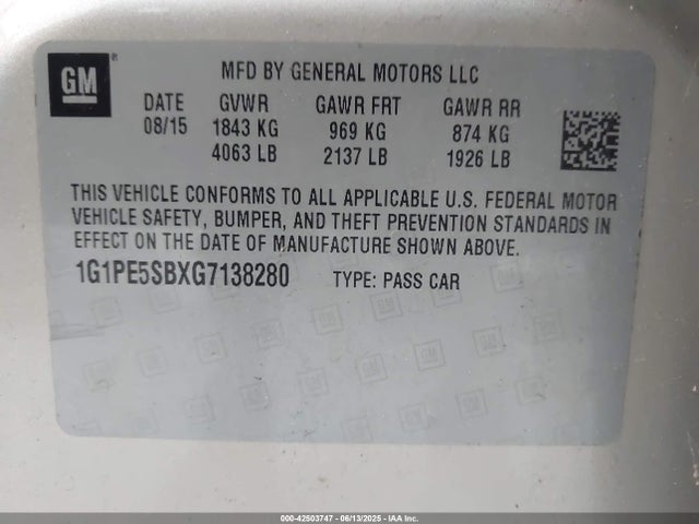 1G1PE5SBXG7138280 Chevrolet Cruze Limited 1lt Auto