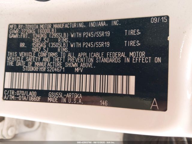 5TDDKRFH9FS204671 Toyota 2gr-fe