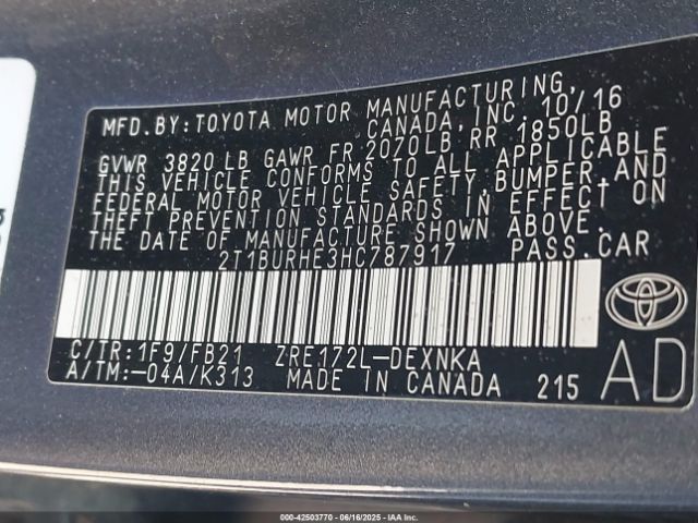 2017 TOYOTA COROLLA 2T1BURHE3HC787917 Photo 8