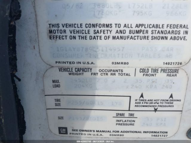 1982 CHEVROLET CORVETTE 1G1AY8789C5114957 Photo 8