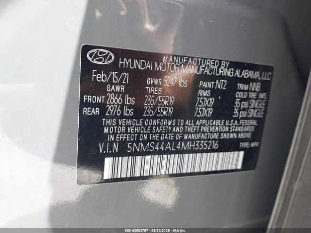 2021 HYUNDAI SANTA FE 5NMS44AL4MH335216 Photo 8