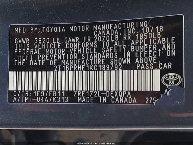 Toyota 2zr-fae 2019 2T1BPRHE1KC189792 Image 9