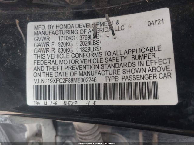 2021 HONDA CIVIC 19XFC2F88ME002246 Photo 8