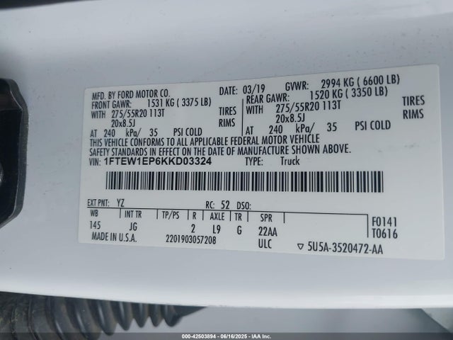 Ford 2.7l-4v 2019 1FTEW1EP6KKD03324 Image 9