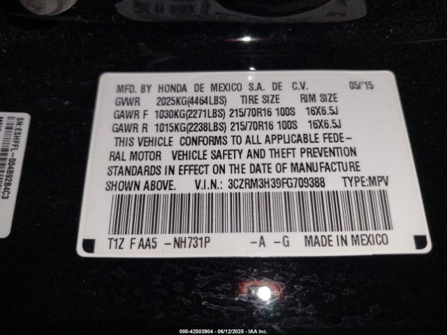 3CZRM3H39FG709388 Honda k24w9/k24v1