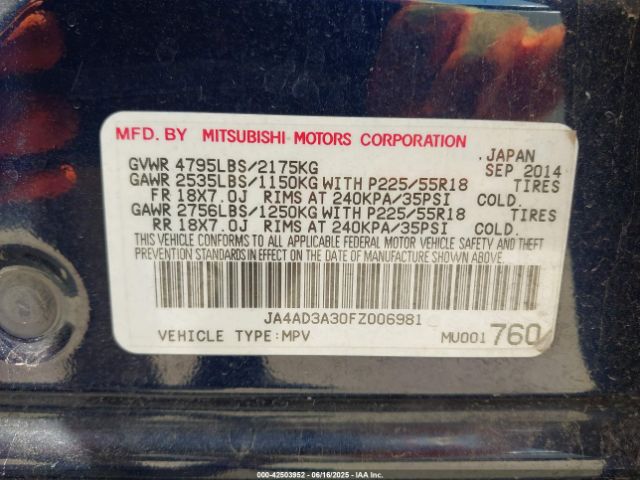 2015 MITSUBISHI OUTLANDER JA4AD3A30FZ006981 Photo 8