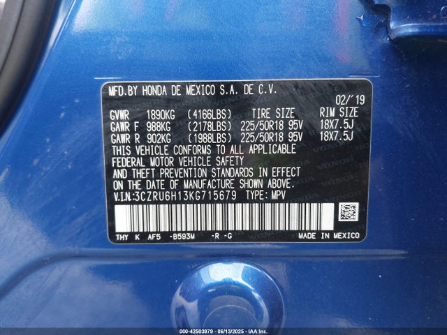 3CZRU6H13KG715679 Honda r18z9