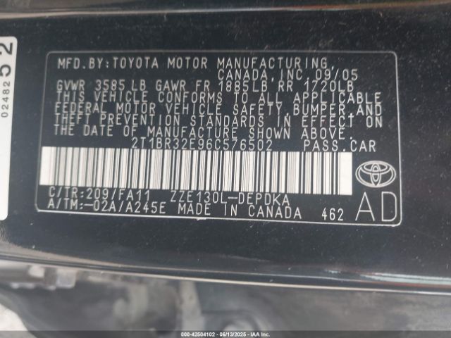 2006 TOYOTA COROLLA 2T1BR32E96C576502 Photo 8