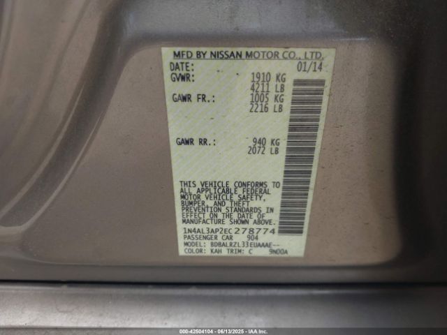 2014 NISSAN ALTIMA 1N4AL3AP2EC278774 Photo 8