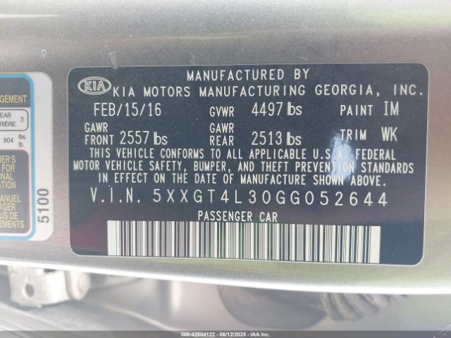 5XXGT4L30GG052644 KIA Optima Lx