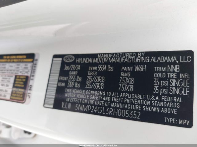 5NMP24GL3RH005352 Hyundai Santa Fe Sel