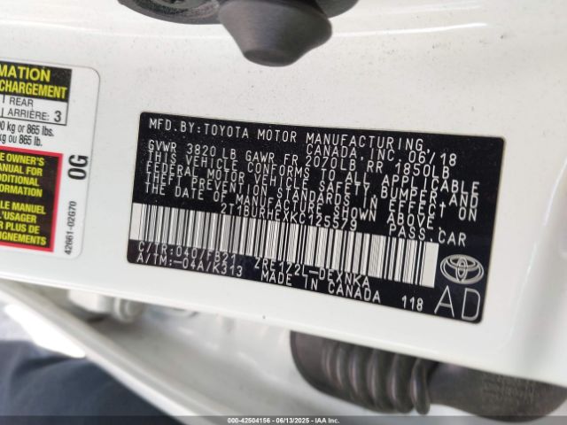 2T1BURHEXKC125579 Toyota 2zr-fe