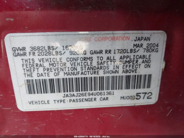 2004 MITSUBISHI LANCER JA3AJ26E94U061361 Photo 8