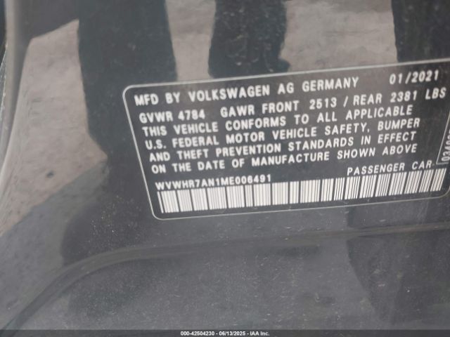 2021 VOLKSWAGEN ARTEON WVWHR7AN1ME006491 Photo 8