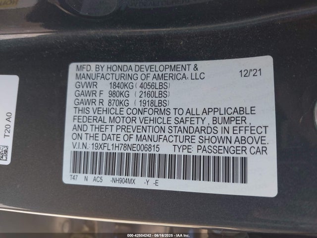 19XFL1H78NE006815 Honda l15b7
