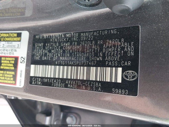 4T1G11AK5PU737467 Toyota CAMRY SE