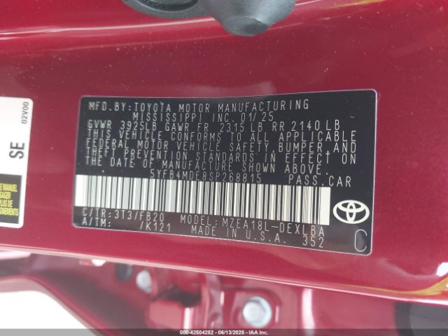 5YFB4MDE8SP268815 Toyota COROLLA LE