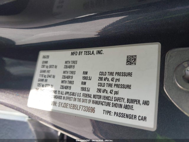 2020 TESLA MODEL 3 5YJ3E1EB5LF733696 Photo 8