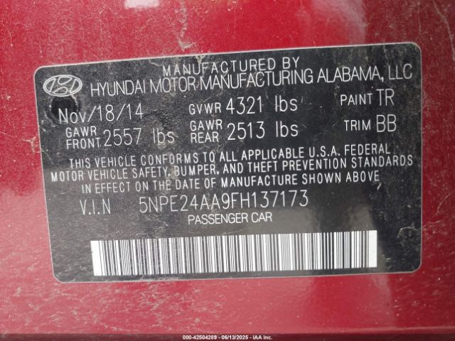 5NPE24AA9FH137173 Hyundai SONATA ECO