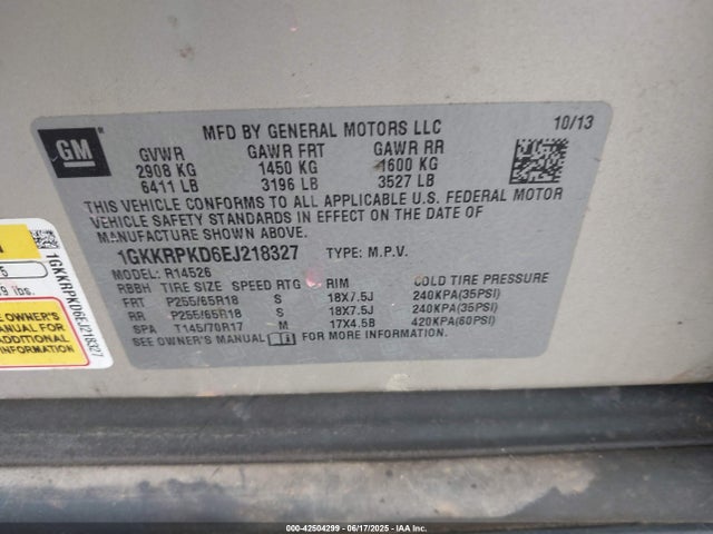 1GKKRPKD6EJ218327 GMC llt