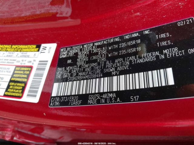 2021 TOYOTA HIGHLANDER 5TDHZRBH4MS098484 Photo 8
