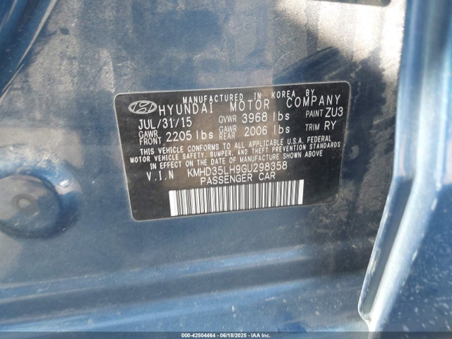 KMHD35LH9GU298358 Hyundai dohc gdi nu